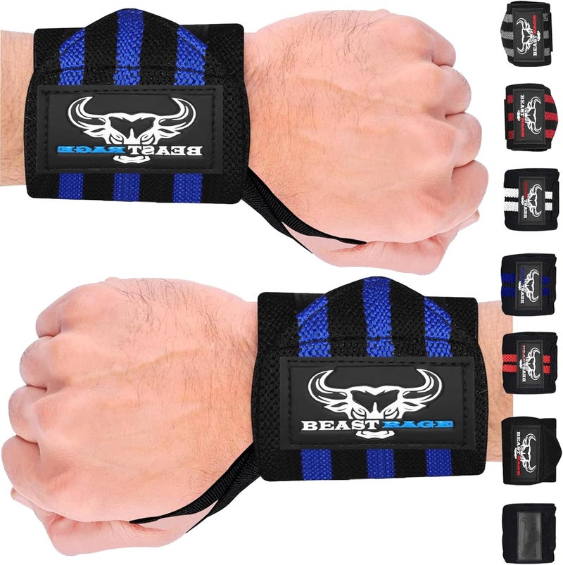 BEAST RAGE Wrist Wraps for Weightlifting - Adjustable Lifting Straps With Thumb Loop for Enhanced Gym Support, Powerlifting, Bodybuilding and Workout - Image 1